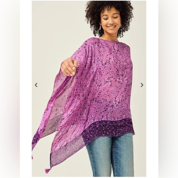 J. Jill Soft Floral Print Poncho Sz S-L Flowy Lightweight Modal Made In India - Picture 1 of 6